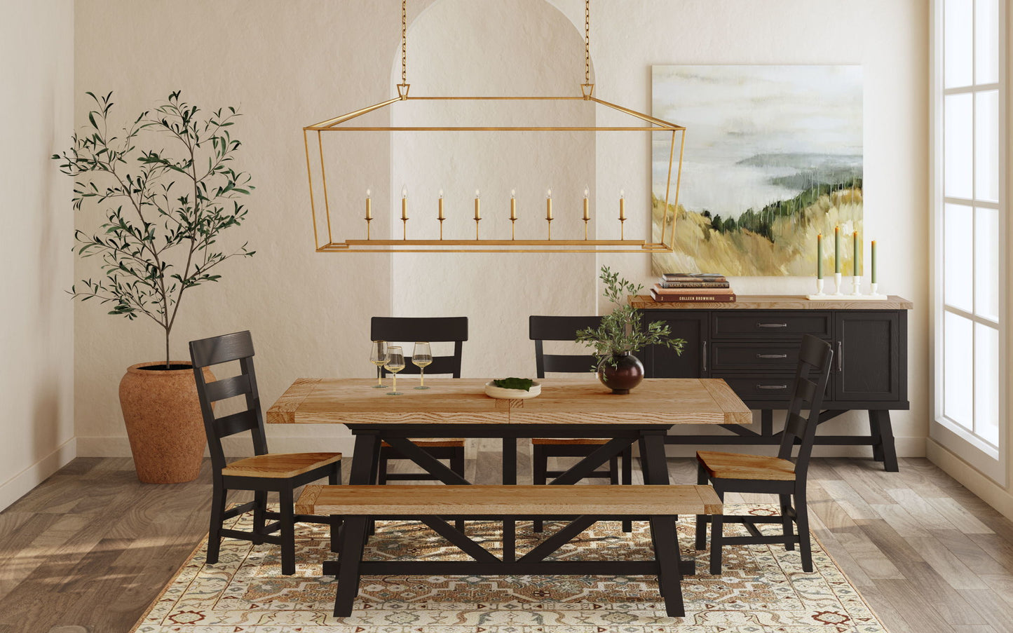 Hendricks - Dining Bench - Rustic Wheat / Raven