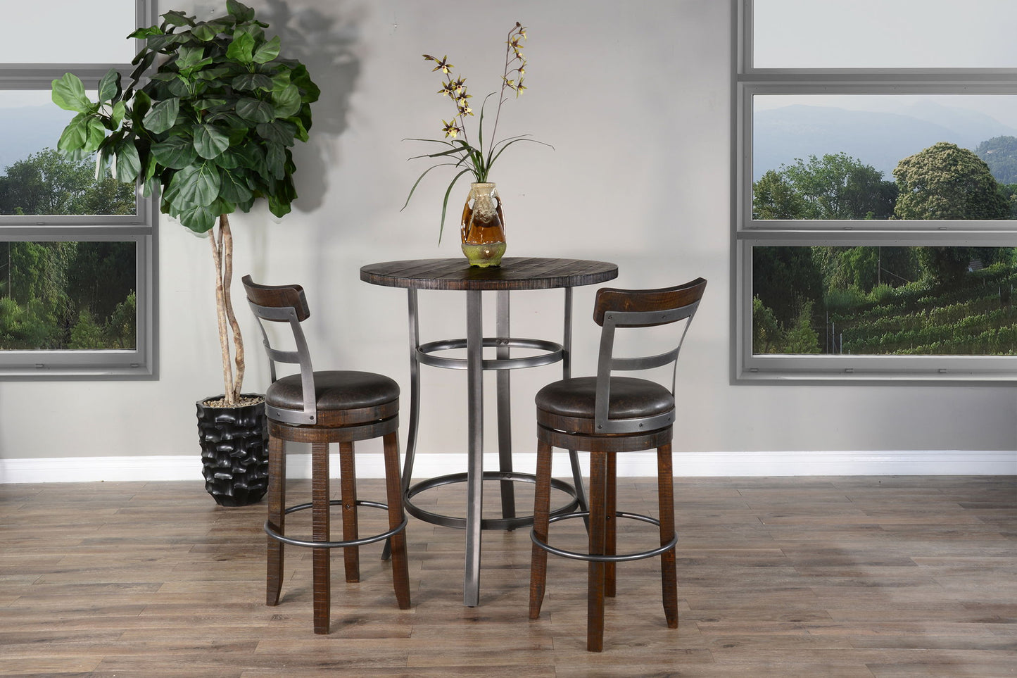 Metal Frame Backless Pub Set - Tobacco Leaf