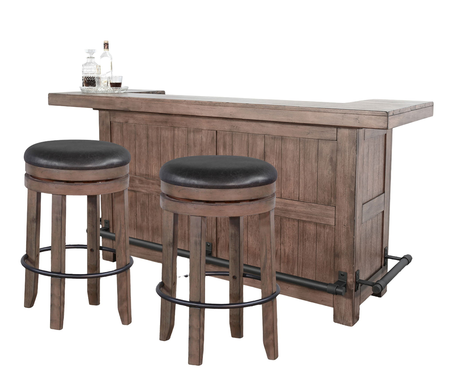 Traditional Wood Home Bar With Backless Stool