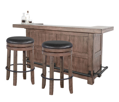 Traditional Wood Home Bar With Backless Stool