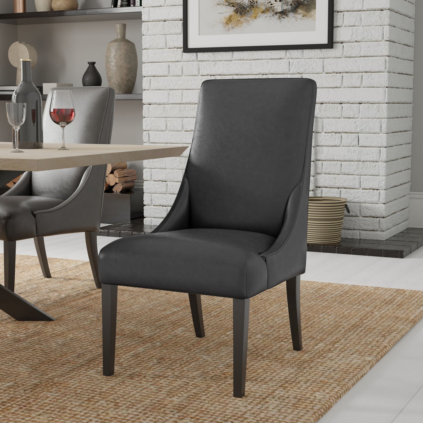 Crossings - Monaco Rectangular Dining Table With 4 Upholstered Chairs - Solid Mango / Dark Gray