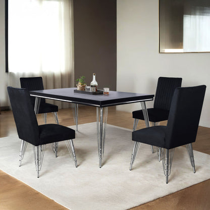 Ava - Dining Table With 4 Chairs - Black / Silver