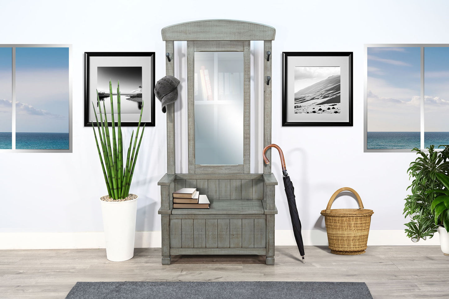 4-Hook Farmhouse Wood Hall Tree - Little Boy Blue