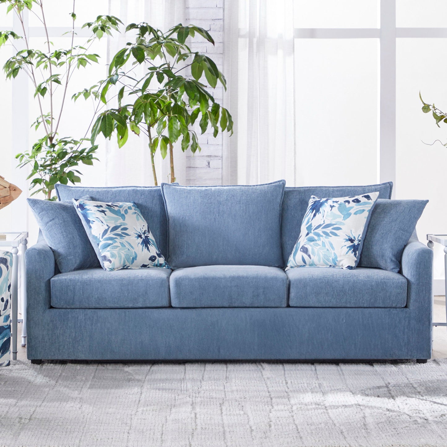 Sylvie - Sofa With 4 Accent Pillows - Slate Blue