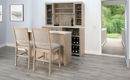 Rustic Wood Bar Cabinet With Hutch - Light Gray / Wheat