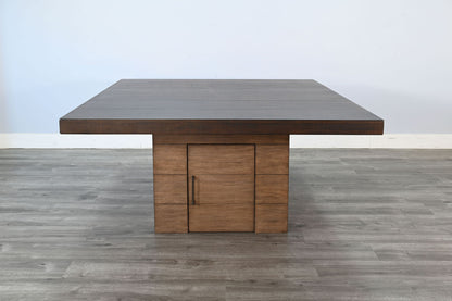 Modern - Square Dining Table With Built-in Storage - Tobacco Leaf / Buckskin
