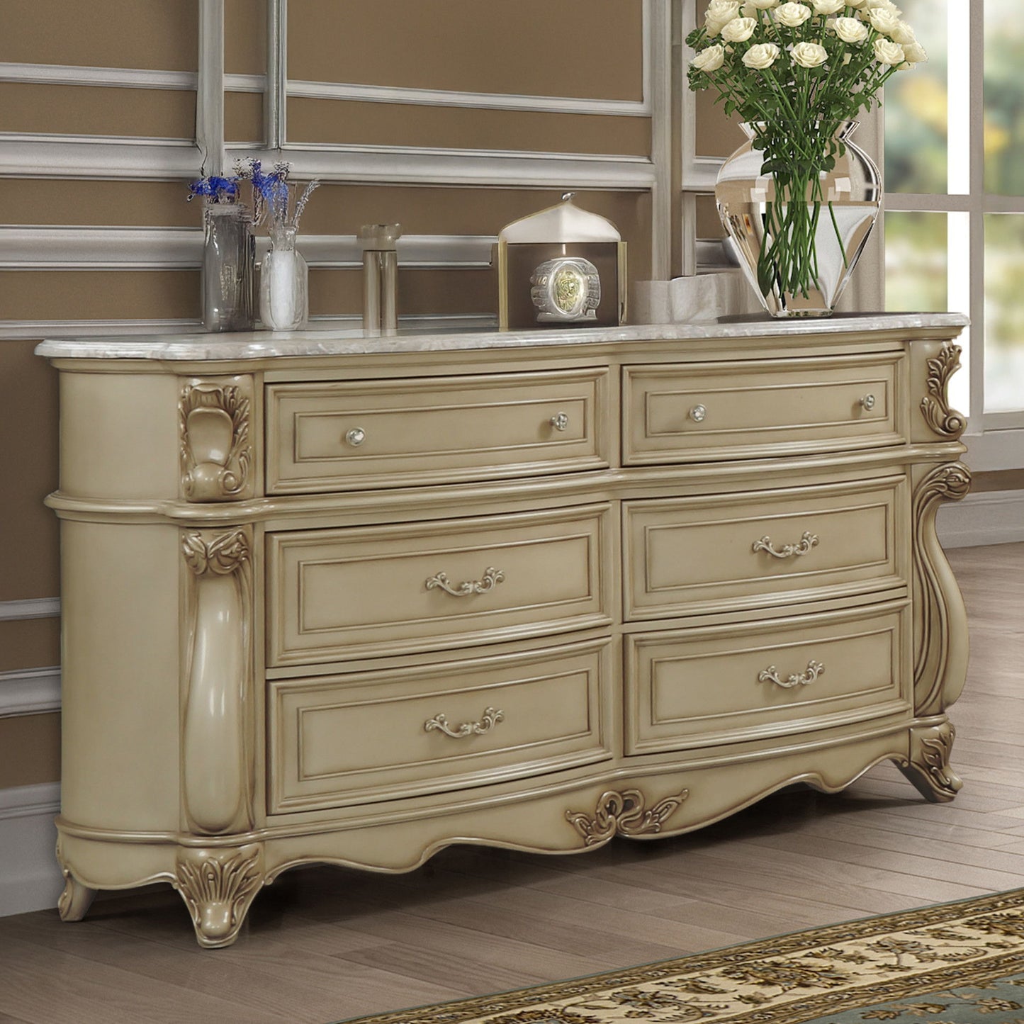 Monique - Dresser With Marble Top - Champagne