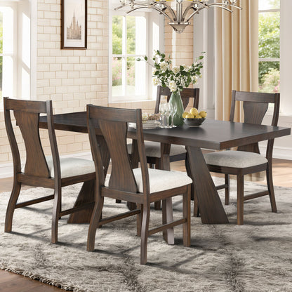 Chestnut Ridge - 5 Piece Dining Room Set (Round 72" Table & 4 Chairs) - Brown / Beige