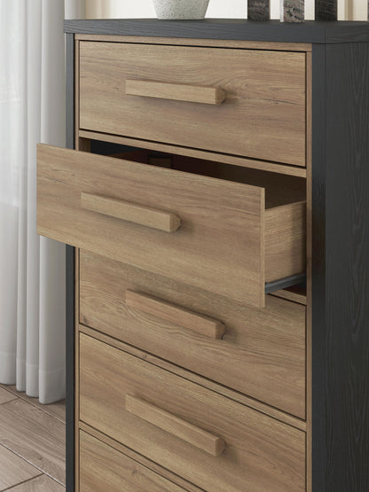 Kozmour - Five Drawer Chest - Black / Brown
