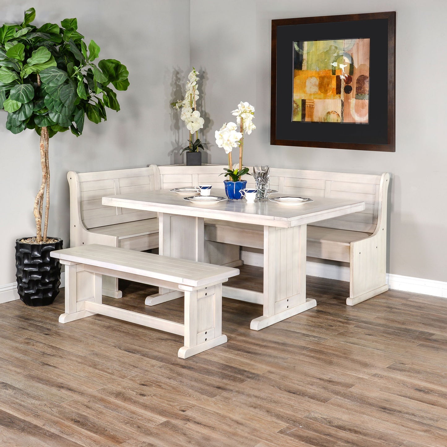 Bayside - Wood Breakfast Nook Dining Set - Marble White