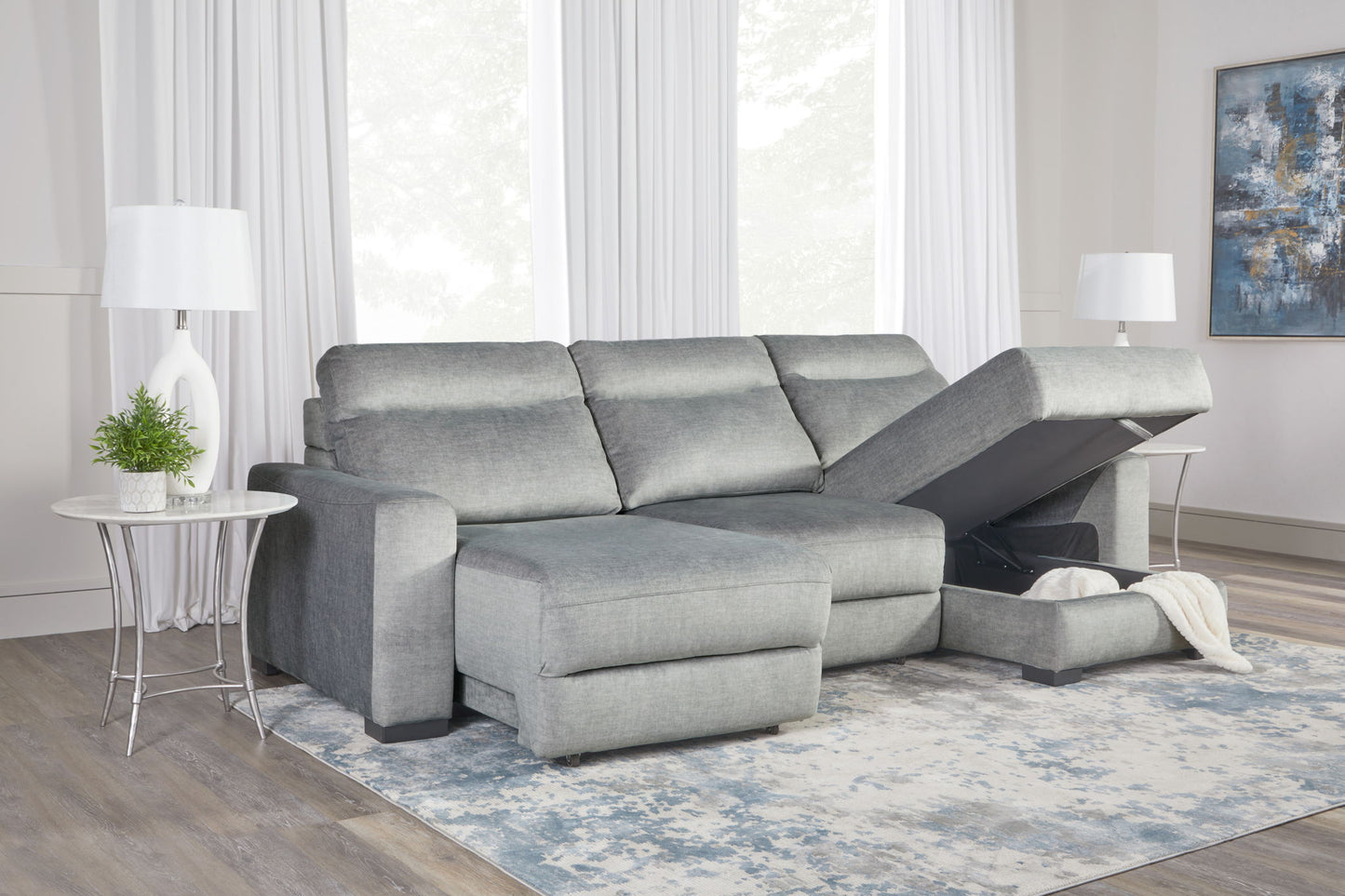 Elliot - 3 Piece Modular Lift Top Storage Sectional - Sterling