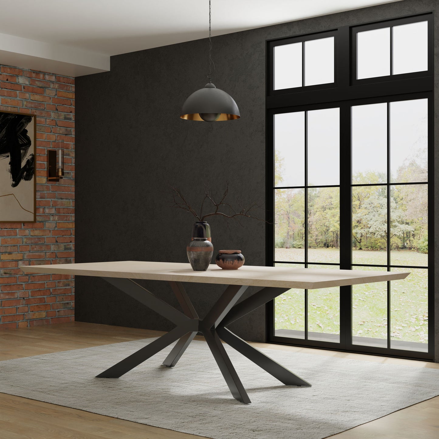 Crossings - Monaco Rectangular Dining Table With 4 Upholstered Chairs - Solid Mango / Dark Gray