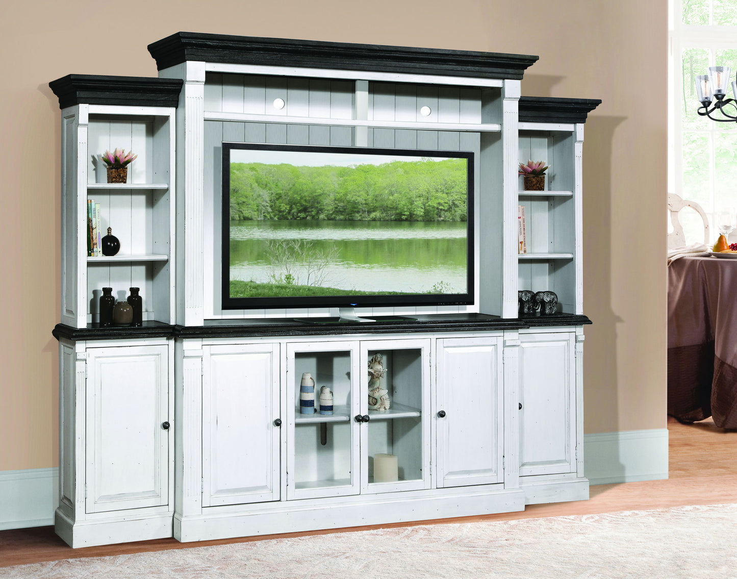 Carriage House - Entertainment Wall - Cottage White / Europen Dark