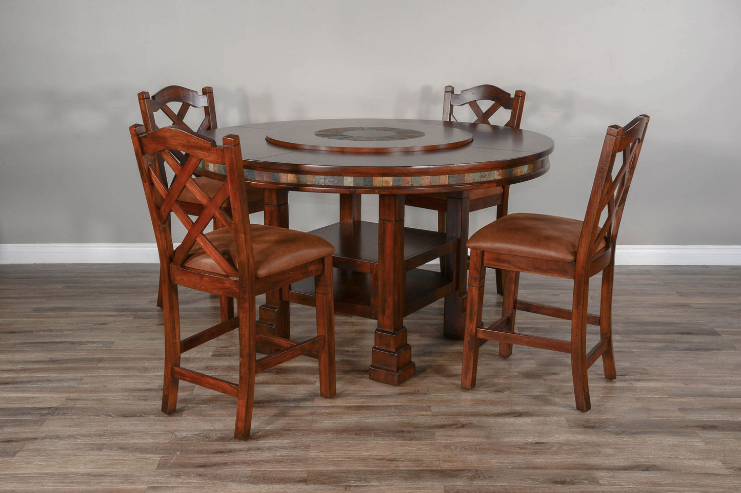 Santa Fe - 60" Round Table With Lazy Susan - Dark Chocolate