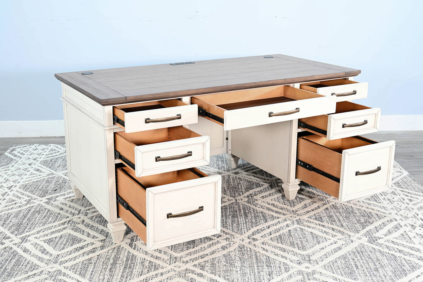 Pasadena - Desk With Drawers - Buckskin / Marble White