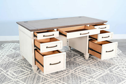 Pasadena - Desk With Drawers - Buckskin / Marble White