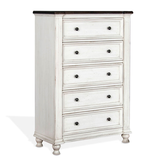 Carriage House - Chest With 5 Drawers - Cottage White / Europen Dark