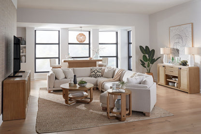 Escape - Cocktail Table Round With Shelf - Glazed Natural Oak / Black Metal Trim