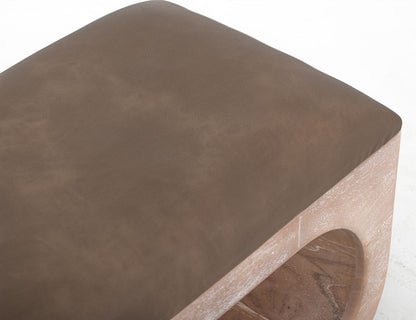 Balam - Wooden Bench With Cushioned Seat - Ivory White