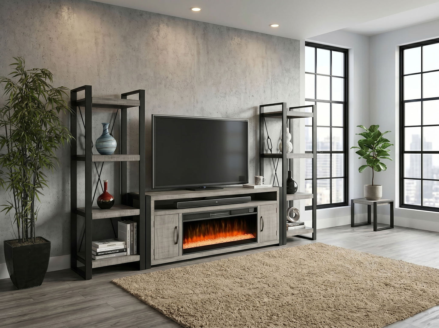 Alpine - 78" Media Console With Electric Fireplace - Gray