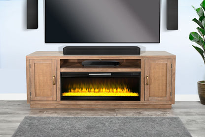 78" Cane Media Console With Faux Crystals Electric Fireplace Insert